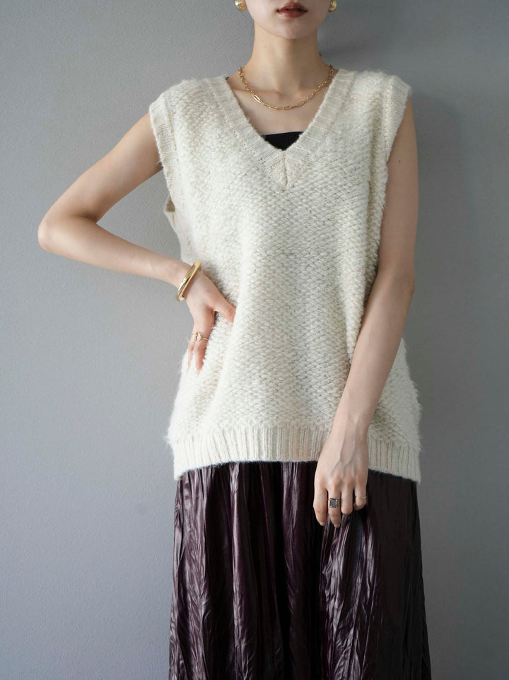 [予約]ループ編みニットベスト/アイボリー