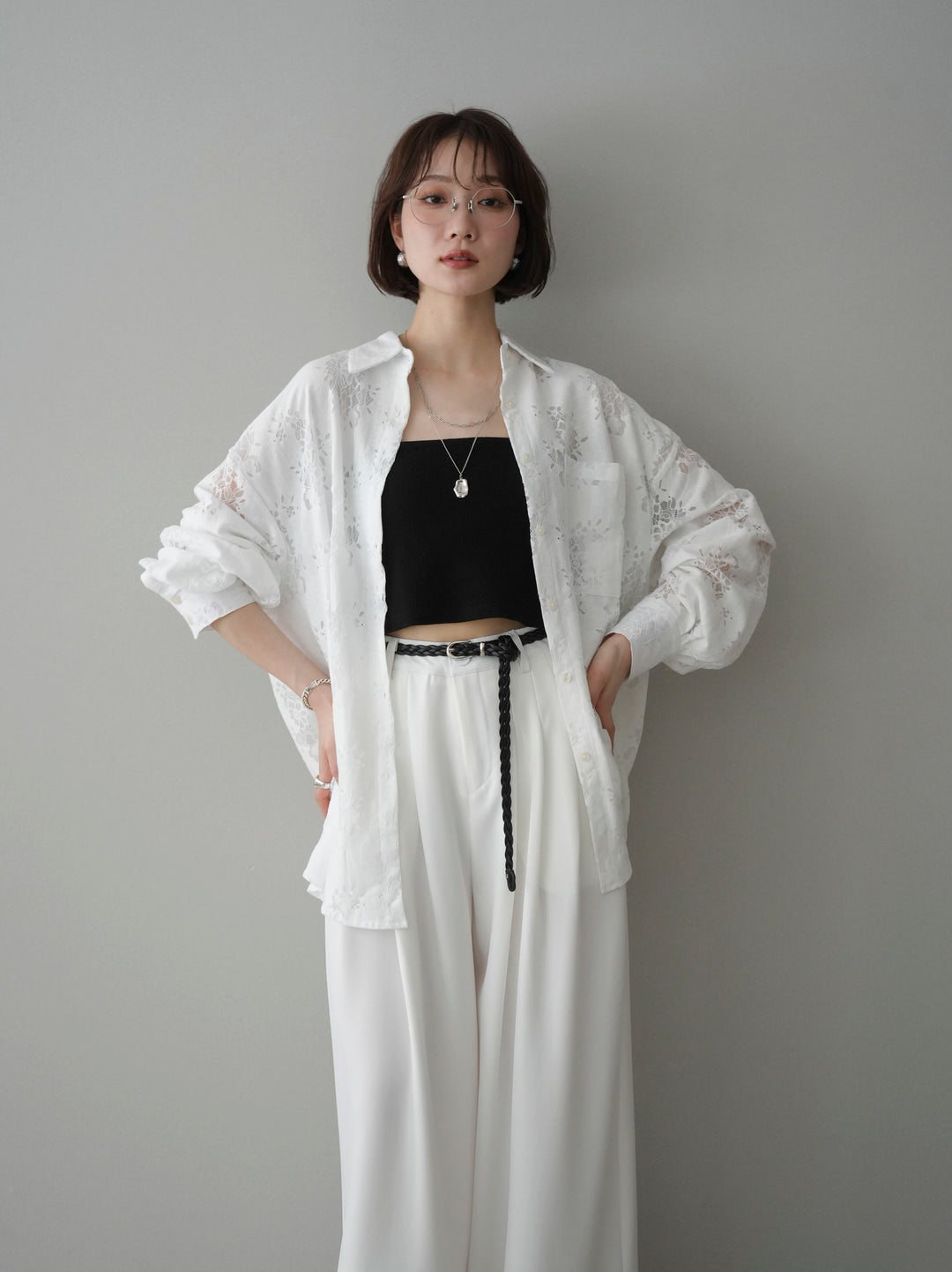 [SET]ジャガードレースオーバーシャツ+選べるアクセセット(2set)