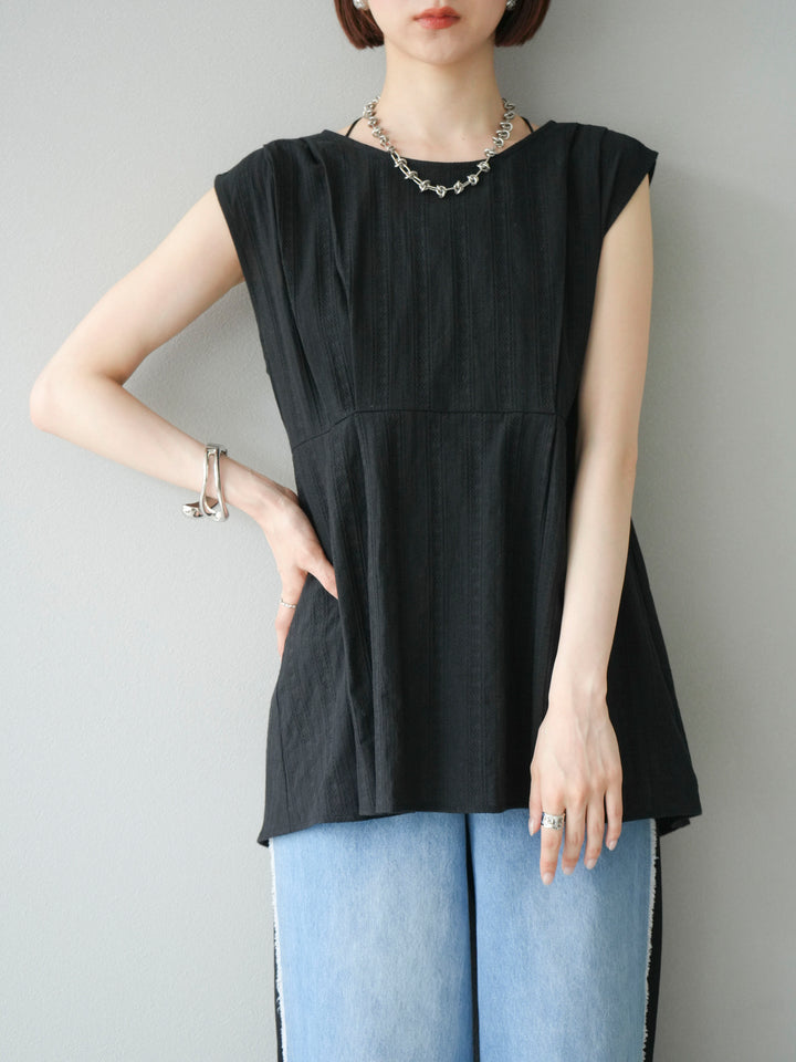 [予約]ドビーストライプタックブラウス/ブラック