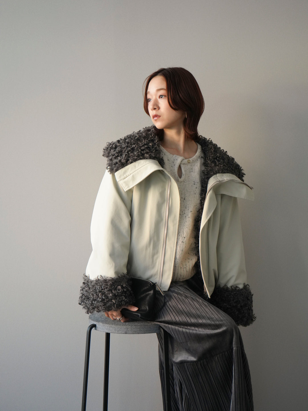 [SET]プードルファーダウンジャケット+ベロアティアードワッシャースカート(2set)