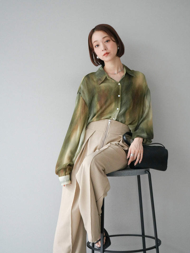 [予約]ニュアンス柄シアーシャツ/グリーン