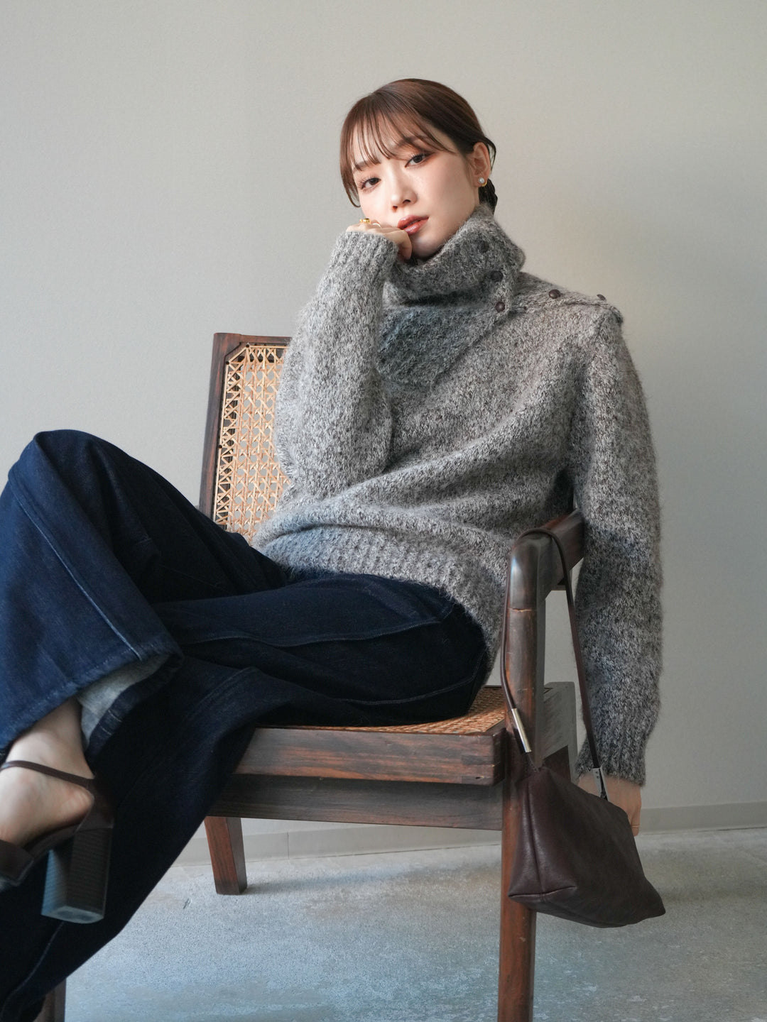 [予約]ネック付MIXニットアンサンブル/brown