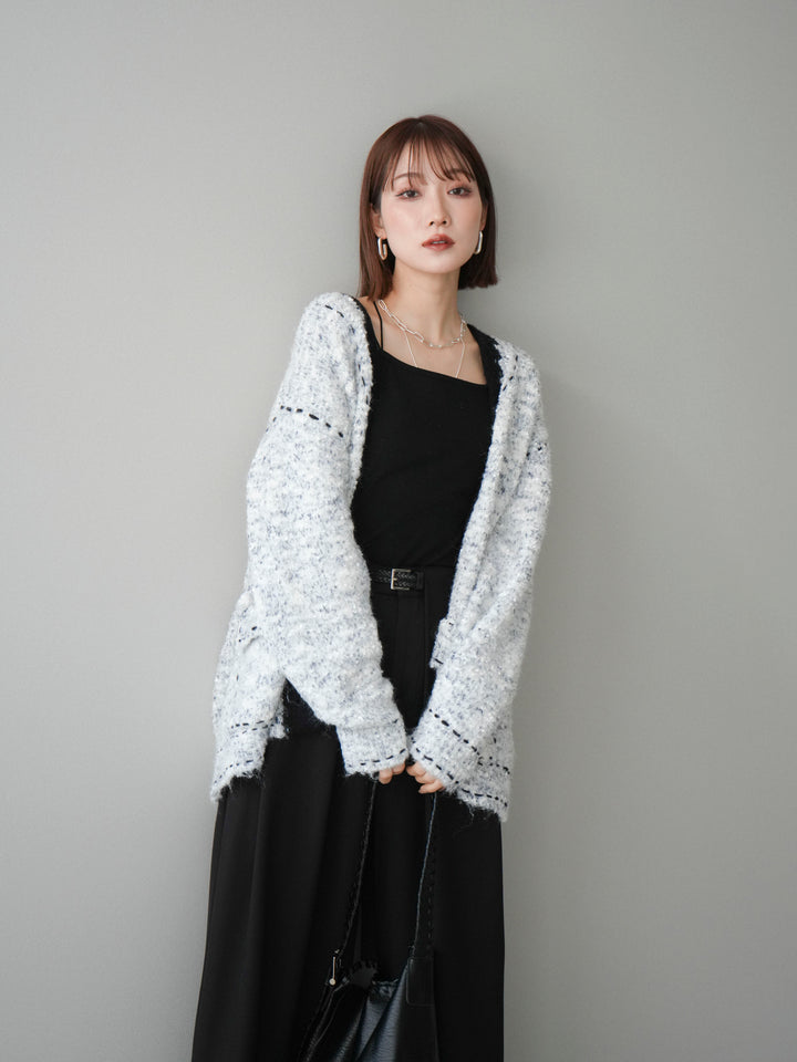 [予約]ブークレハンドステッチニットカーディガン/gray
