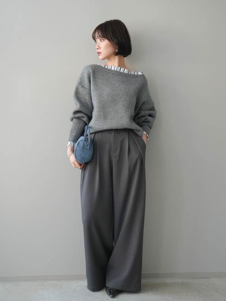 [予約]ウエストレースタックワイドパンツ/gray