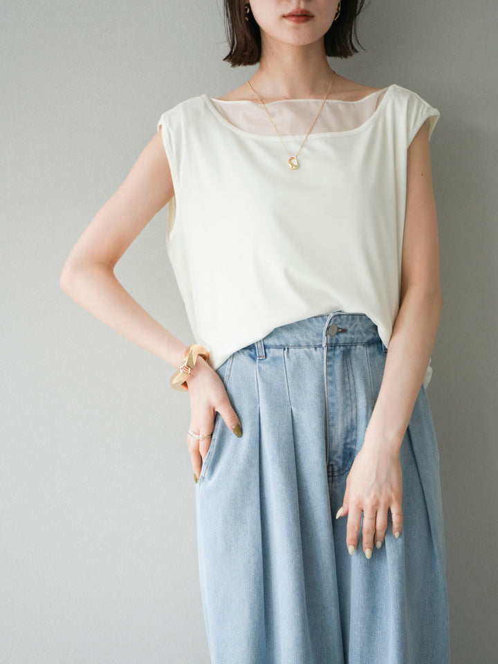 [預訂] 雙向透視多層垂墜上衣/象牙色