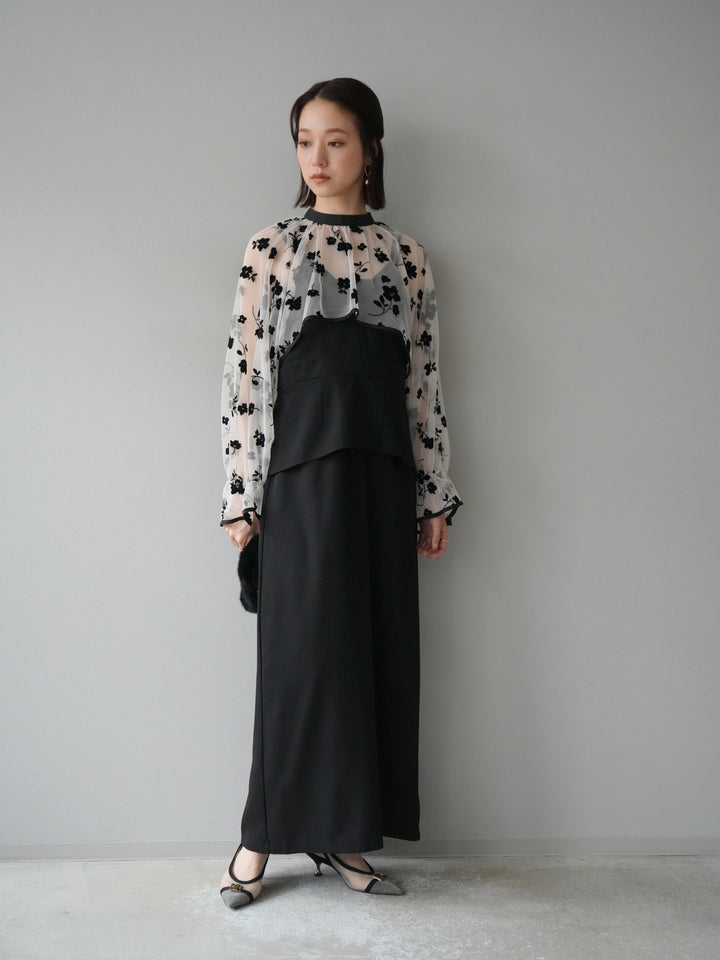 [予約]チュールフラワーフロッキーショートブラウス/ホワイト