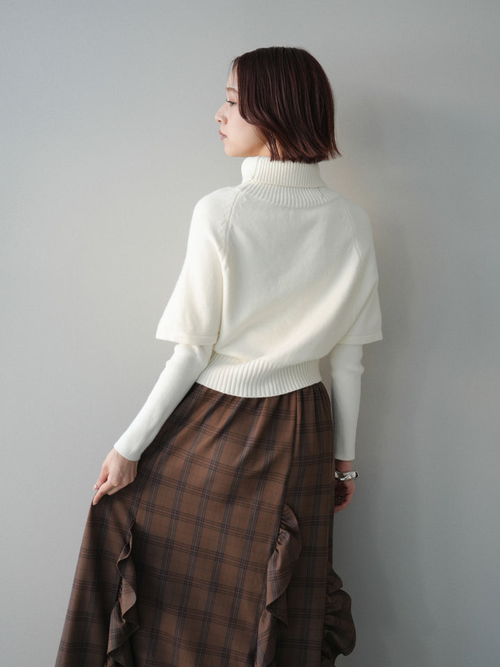 [予約]ケーブル編みタートルハーフスリーブニットアンサンブル/ivory