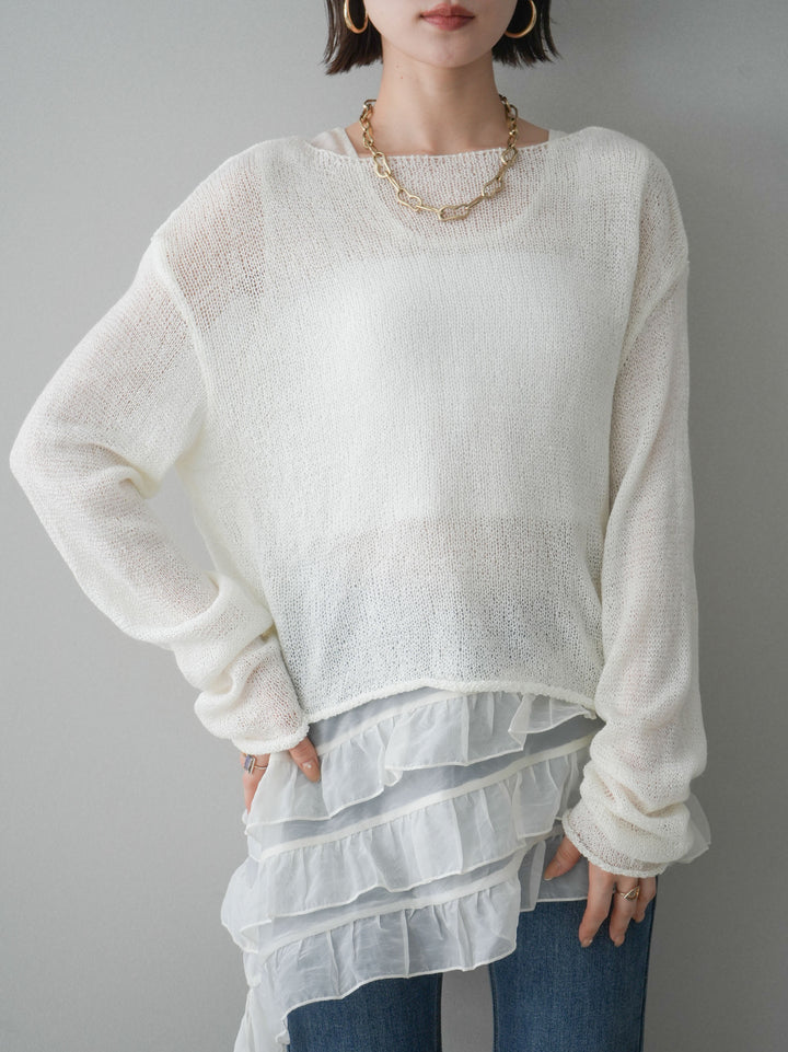 [予約]ラッフルオーガンジータンクトップ＆ニットアンサンブル/white