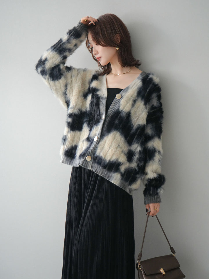 [予約]ニュアンス柄シャギーニットカーディガン/khaki