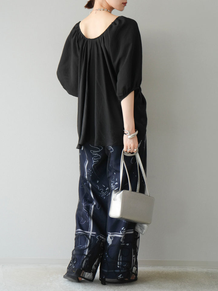 [SET]コード刺繍チュールレイヤードパンツ+ペイント柄タックパンツ(2set)