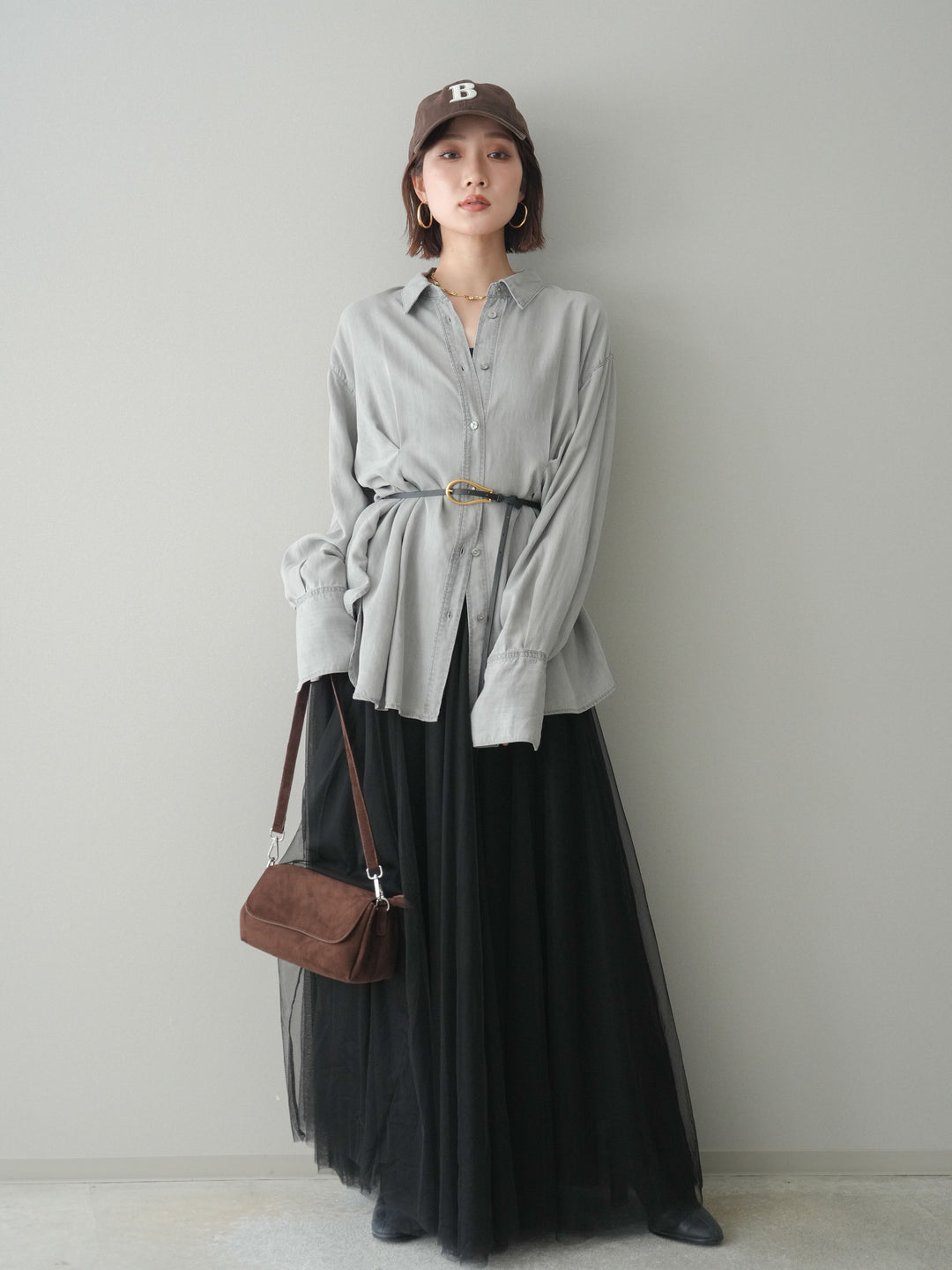 [SET]テンセルデニムタックシャツ+チュールボリュームスカート(2set)