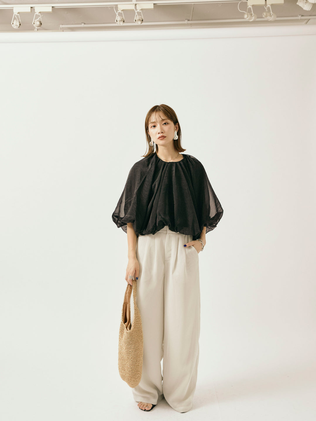 【Allure】[SET]オーガンジーバルーンショートブラウス+オーガンジーバルーンショートブラウス(2set)