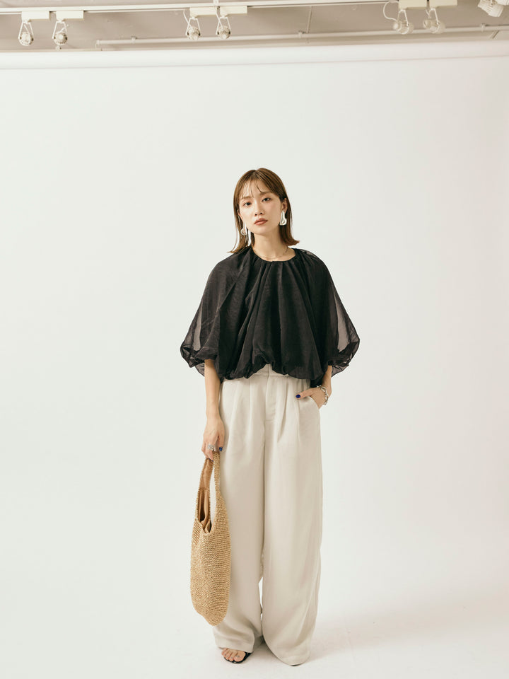 【Allure】[SET]オーガンジーバルーンショートブラウス+オーガンジーバルーンショートブラウス(2set)