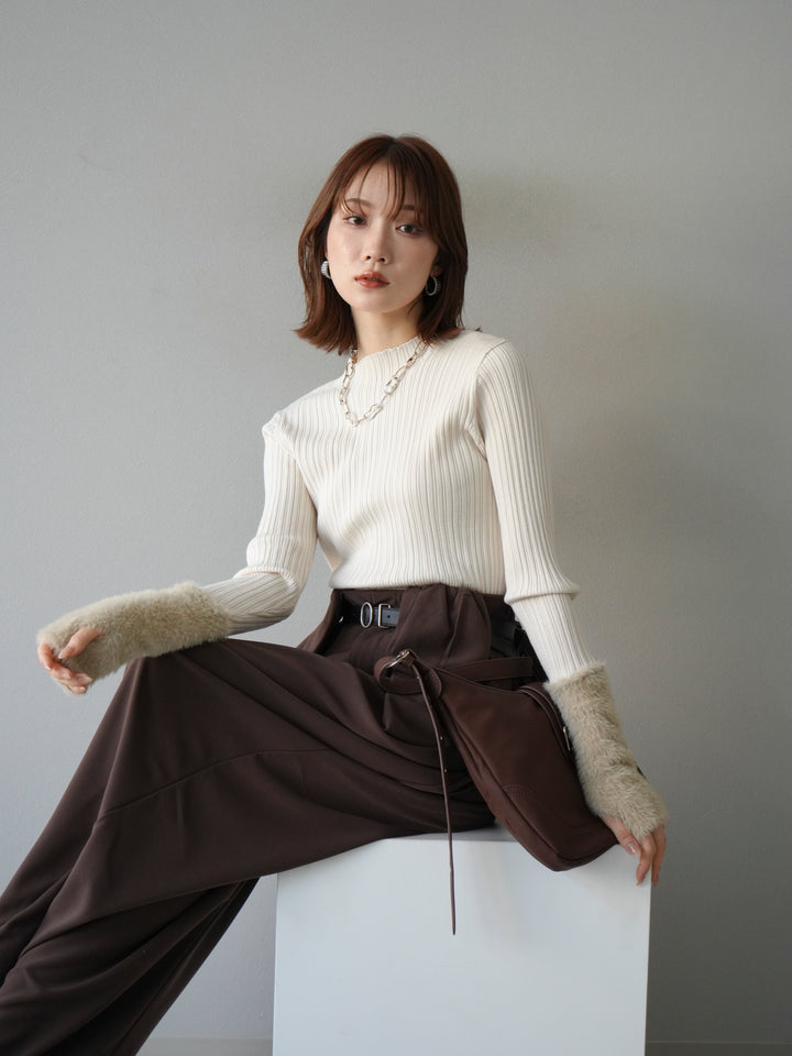 [予約]アームシャギーランダムリブニットトップス/アイボリー