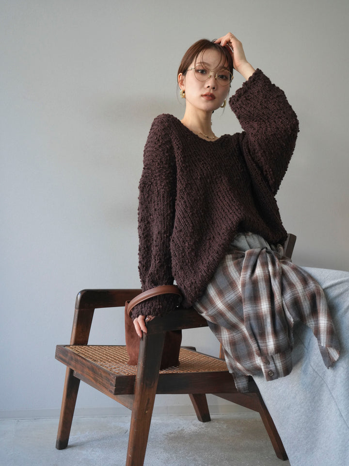 [予約]メランジポコポコニットプルオーバー/brown
