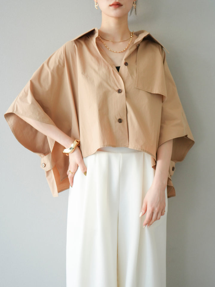 [SET]ポンチョショートシャツ+リネンライクイージーワイドパンツ(2set)