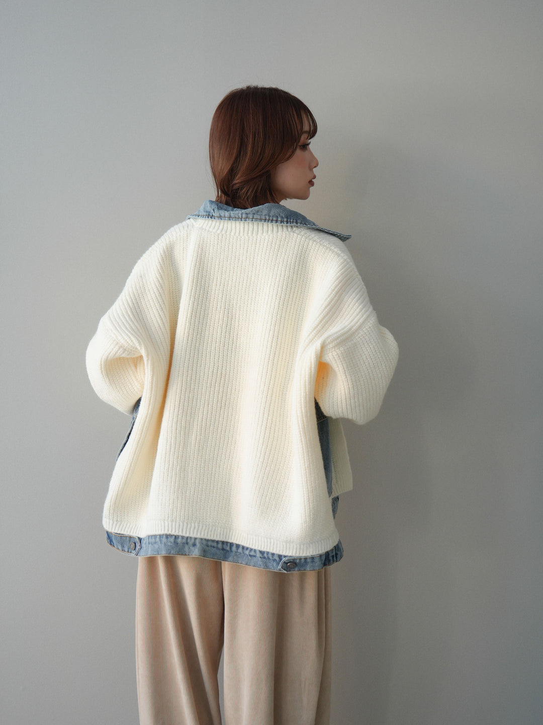 [予約]デニムドッキングオーバーニットジャケット/offwhite