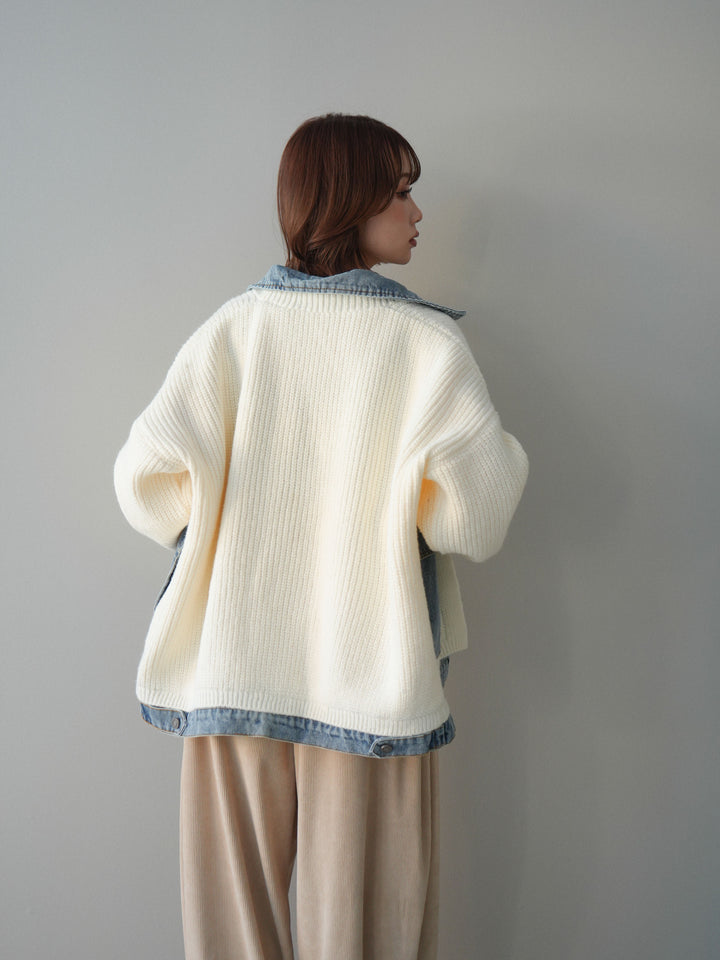 [予約]デニムドッキングオーバーニットジャケット/offwhite