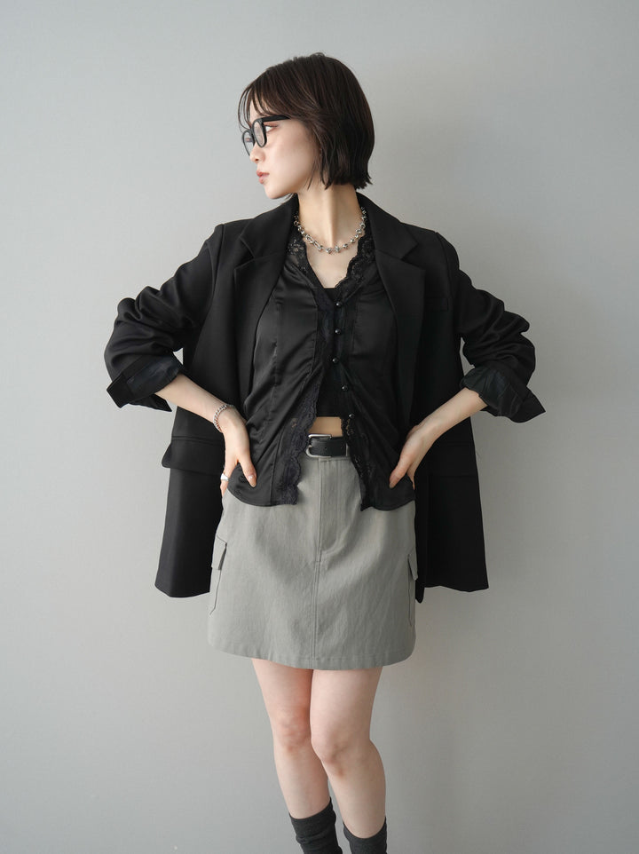 [SET]バックスリットデザインジャケット+ベルト付カーゴミニスカート(2set)