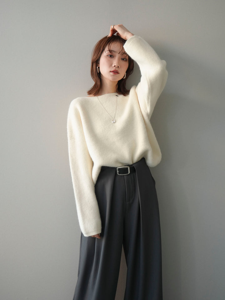 [SET]アンゴラタッチボートネッククロップドプルオーバー+選べるアクセセット(2set)