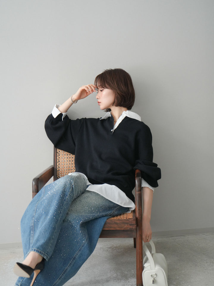 [予約]シャツドッキングオーバーニットプルオーバー/blackoff