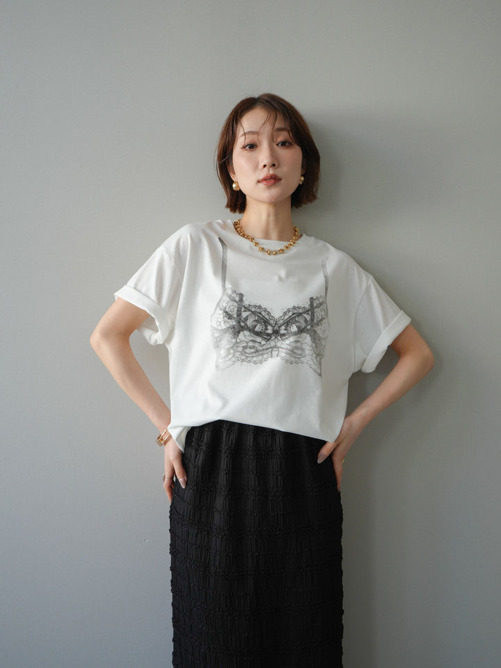 [予約]レースモチーフプリントTEE/off