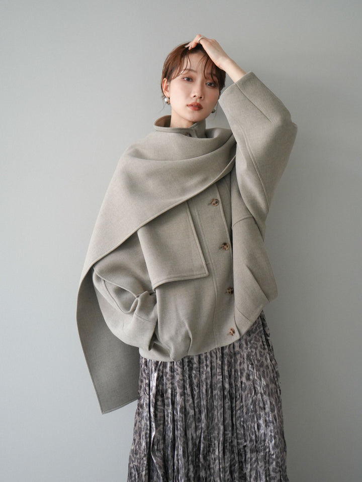 [予約]ストール付きミディアムコート/khaki