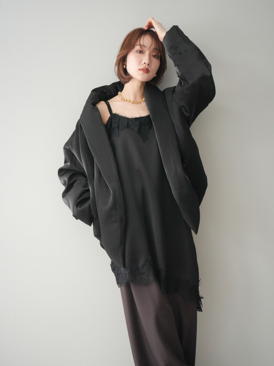 [20%オフ]シャイニーアシンメトリーダウンジャケット/black