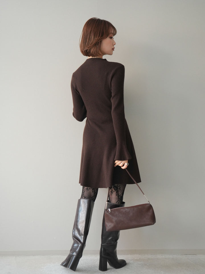 [予約]フレアリブニットミニワンピース/brown