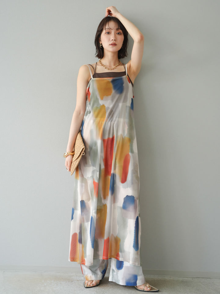 [予約]水彩アートシアーキャミワンピース/オフホワイト