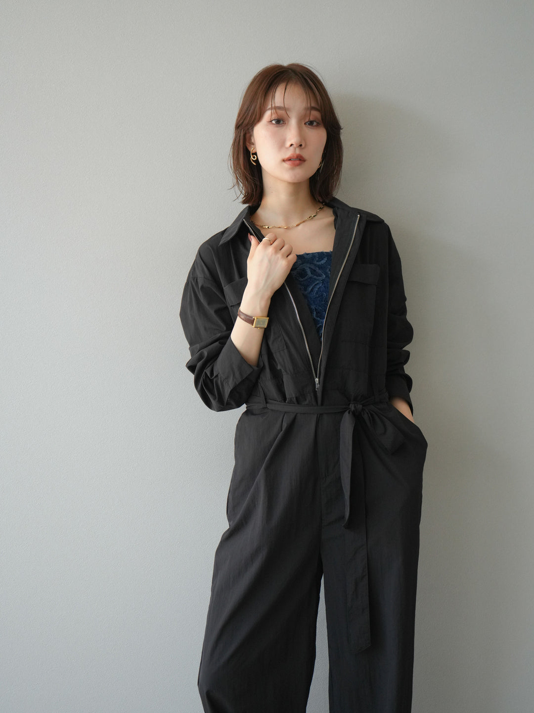 [予約]ナイロンジャンプスーツ/ブラック