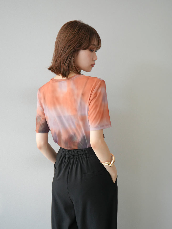 [予約]タイダイ柄シアーハーフトップス/オレンジ