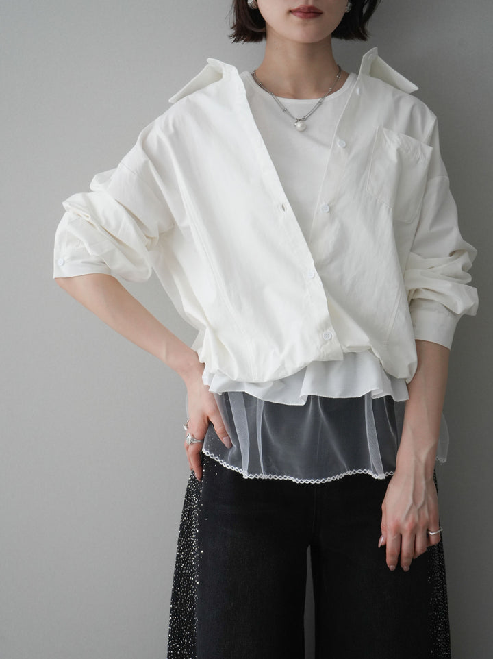 [予約]裾チュールノースリーブカットソー＆シャツドッキングトップス/white