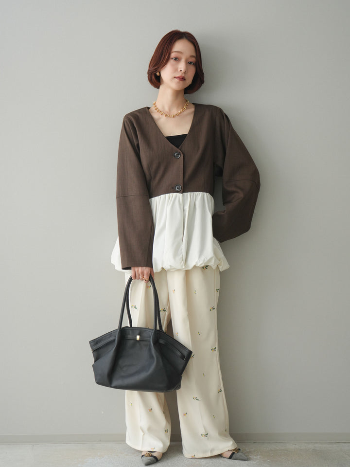 [予約]フラワー刺繍タックパンツ/ivory