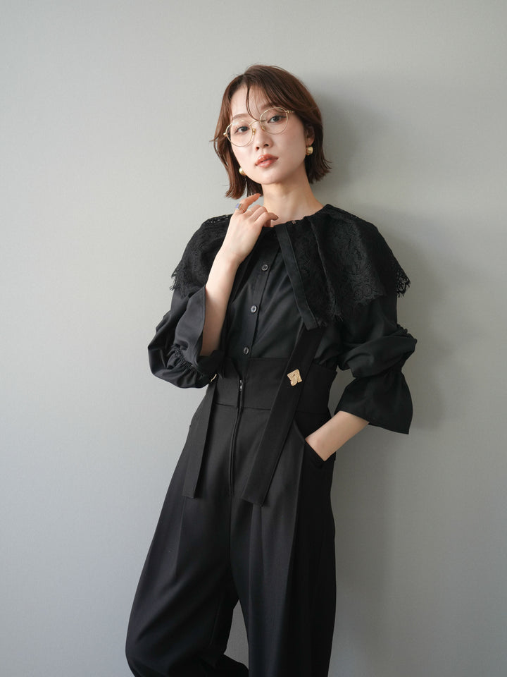 [予約]ビッグレースカラーブラウス/black