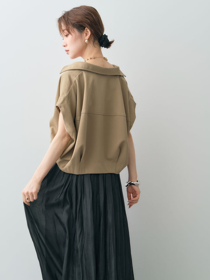 [予約]クレープデシンランタンノースリシャツ/beige