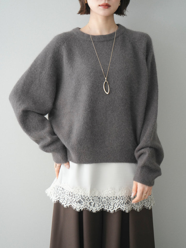 [予約]クルーネックモチモチニットプルオーバー/gray