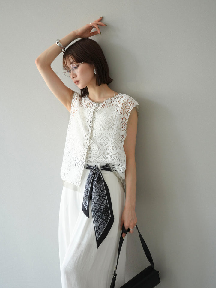 [予約]ブロックレースベスト/オフホワイト