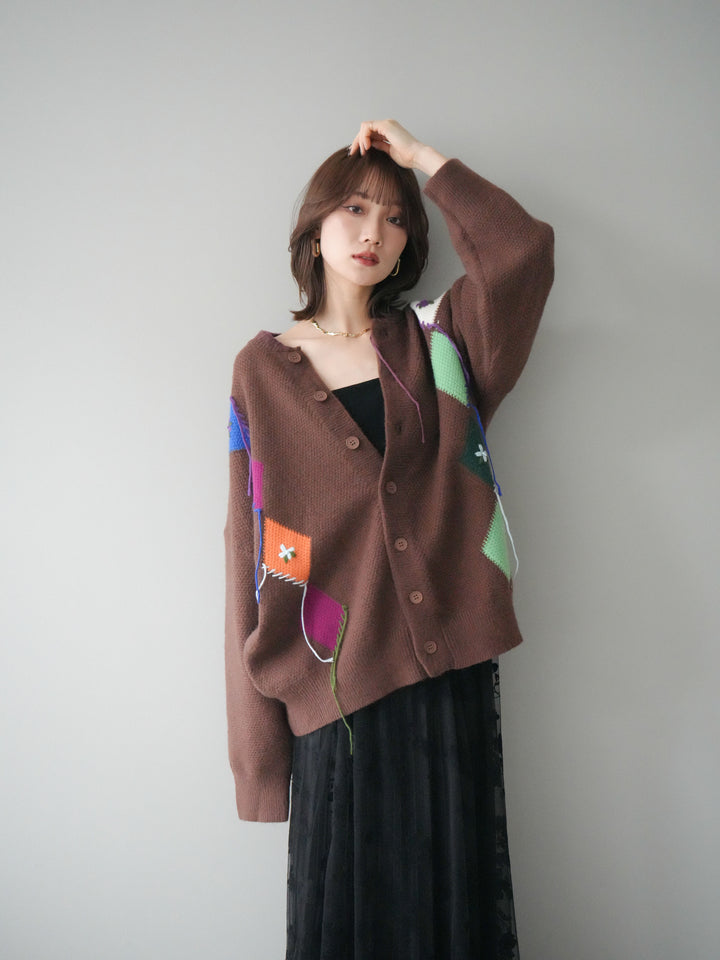 [予約]ハンドステッチアーガイルデザインニットカーディガン/brown