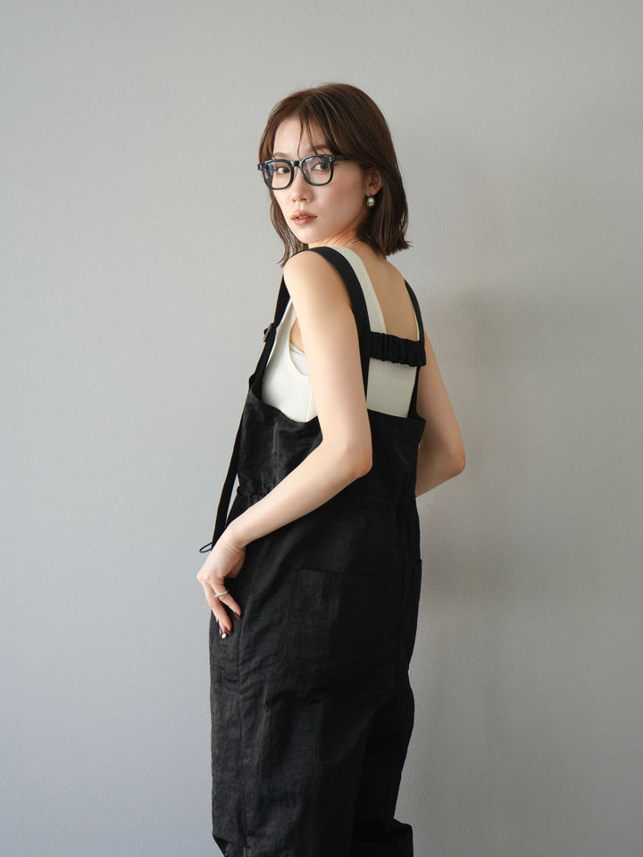 [予約]ナイロンタックデザインサロペット/ブラック