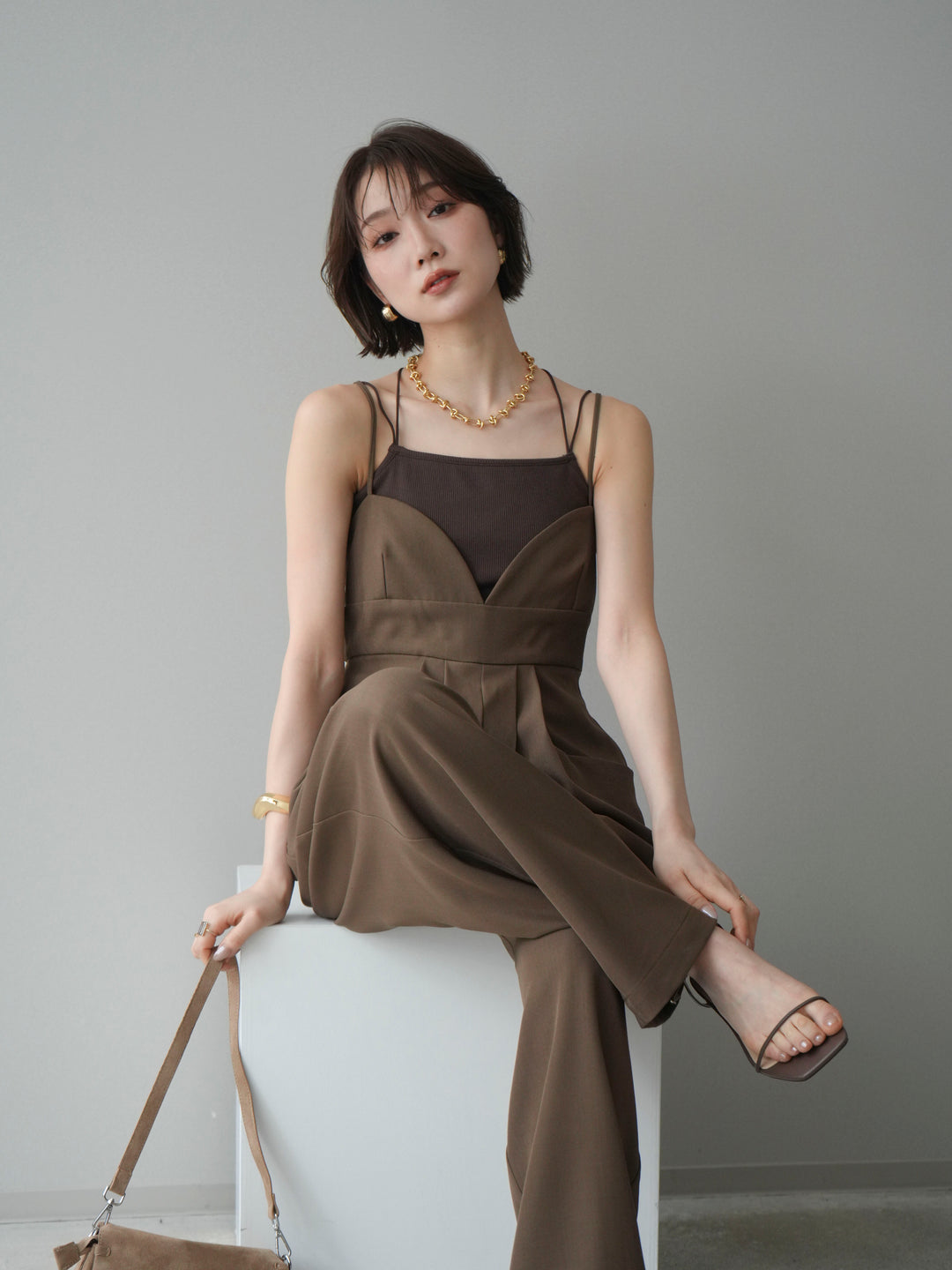 [予約]バックデザインサロペット/brown