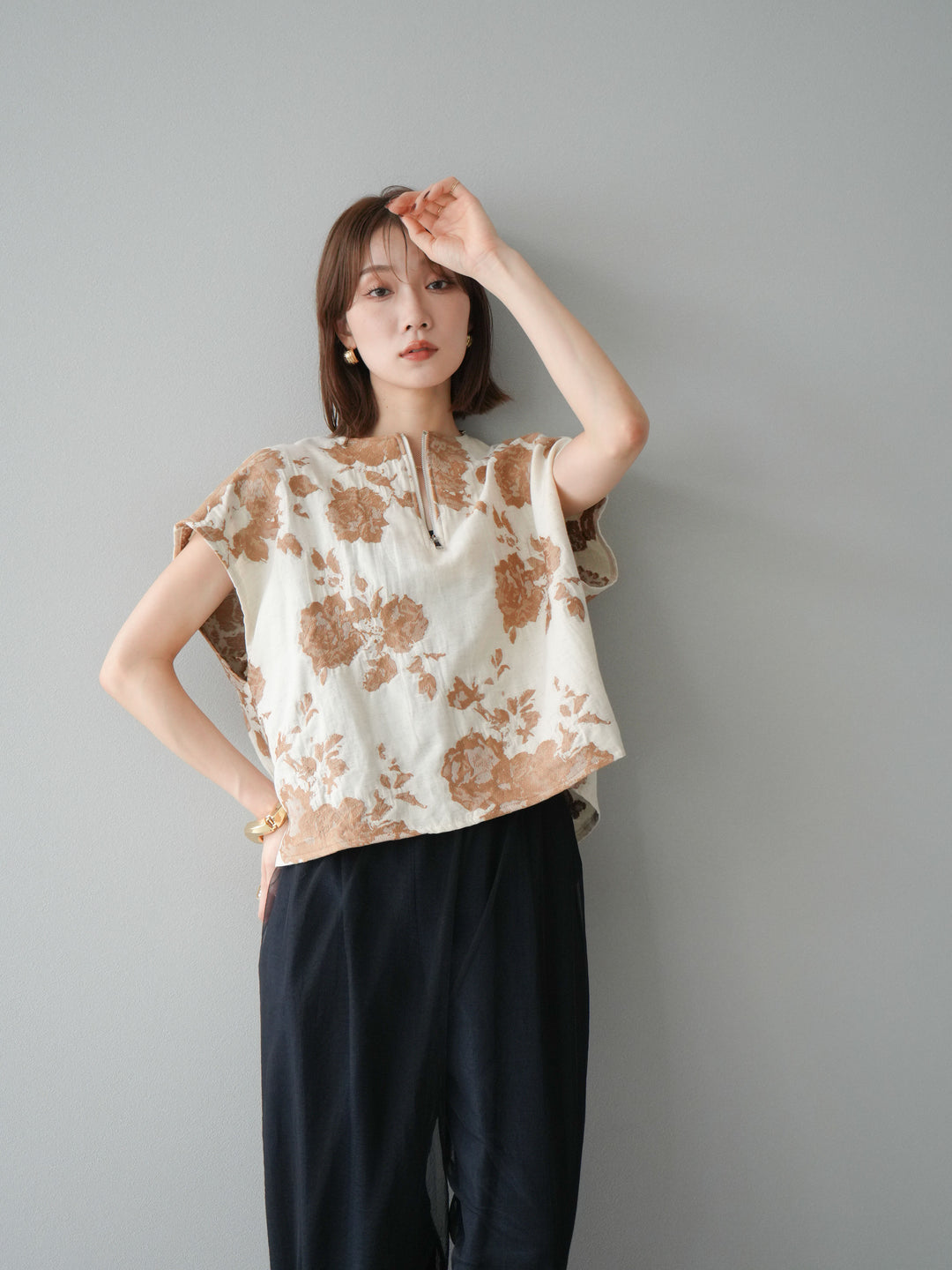 [予約]ジャガードZIPプルオーバー/ベージュ