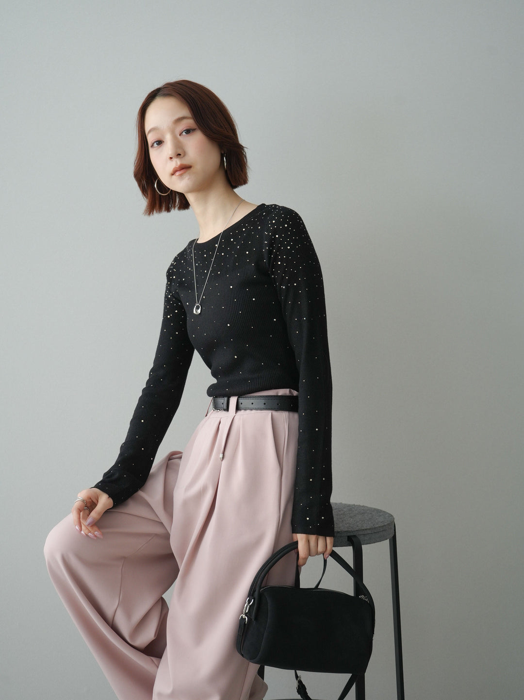 [SET]スパンコールシアーニットトップス+スパンコールシアーニットトップス(2set)