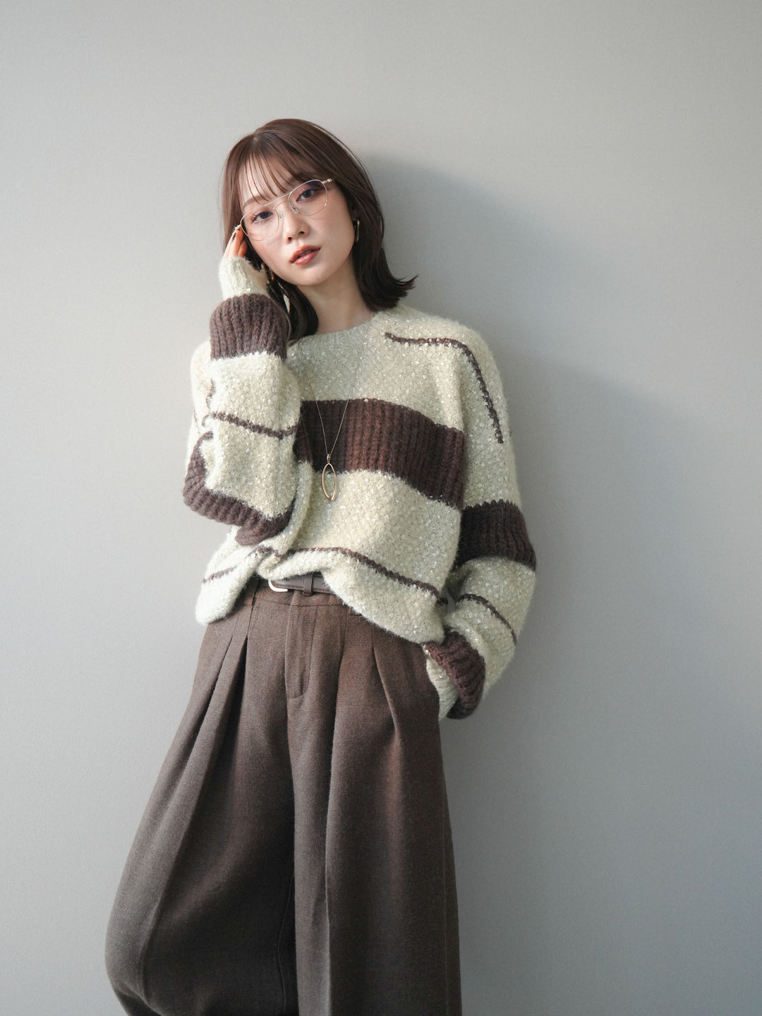 [予約]ネップヤーンボーダーニットプルオーバー/beige