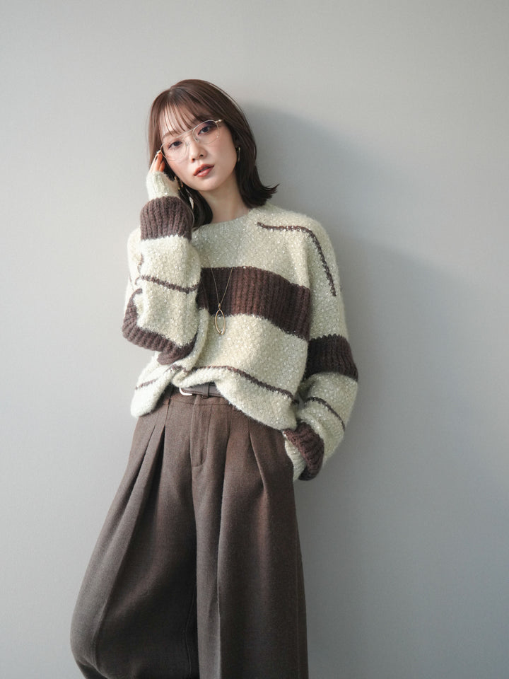 [予約]ネップヤーンボーダーニットプルオーバー/beige