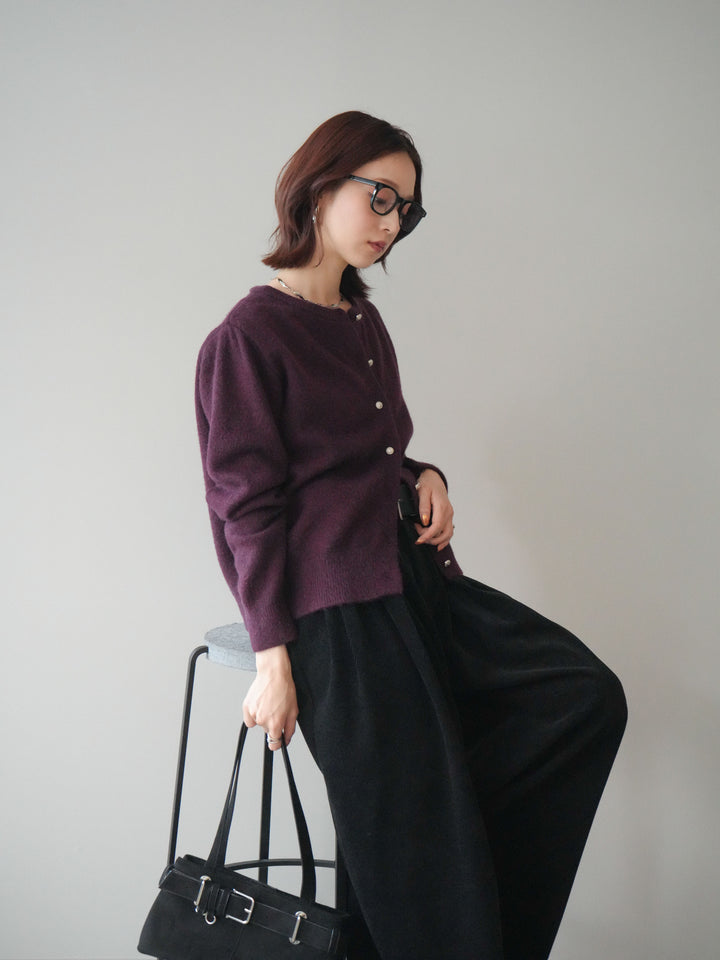 [SET]アンティークボタンニットカーディガン+ベルトデザインループコールテンワイドパンツ(ベルト付き)(2set)