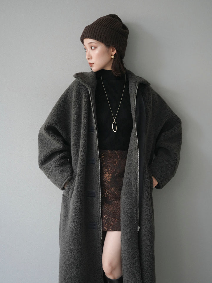 [予約]ボアxムートンロングコート/charcoal