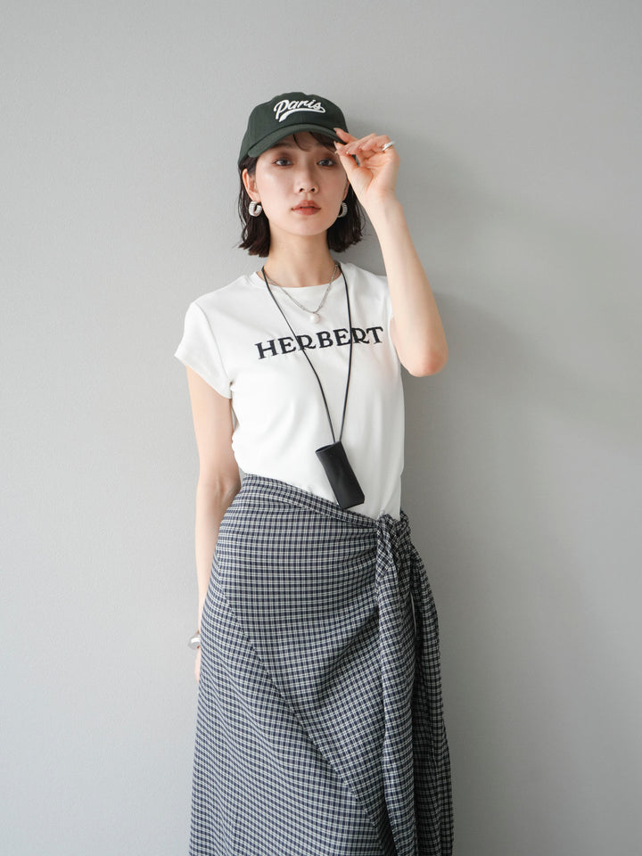 [SET]刺繍ロゴTシャツ＆レザーポーチネックレスSET +サイド巻きツイルスカート(2set)