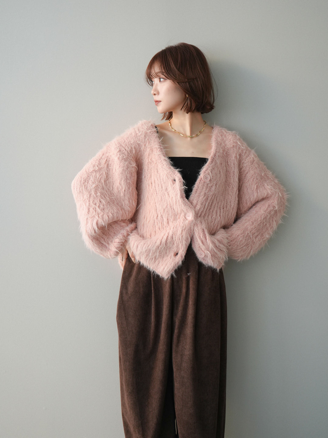 [SET]シャギーオーバーニットカーディガン+選べるアクセセット(2set)