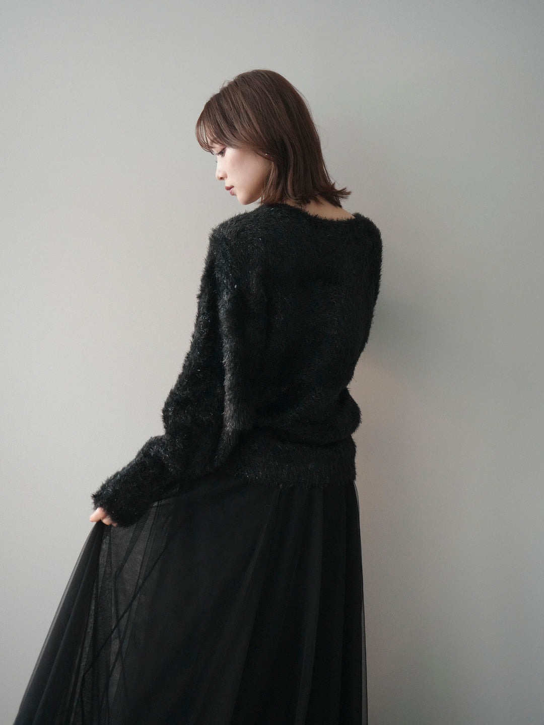 [予約]ラメシャギードルマンニットプルオーバー/black